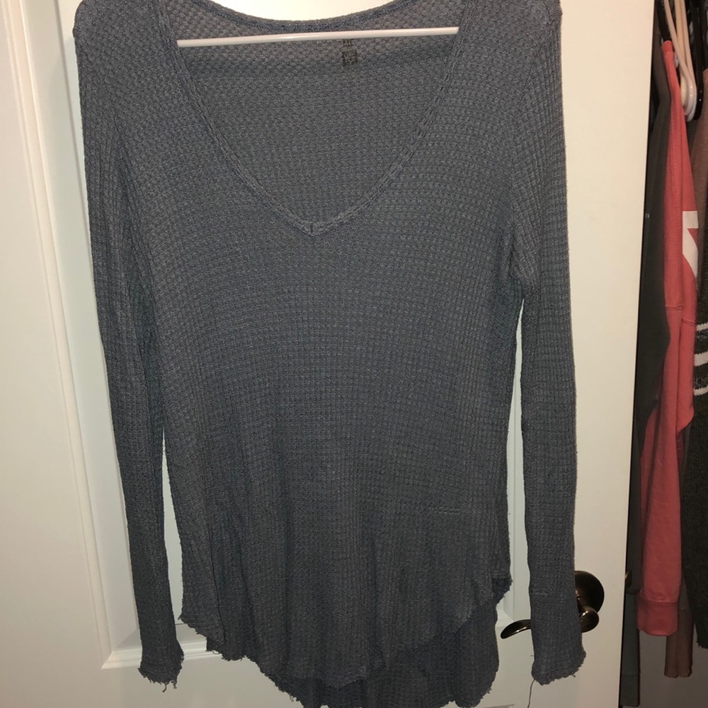 Waffle Knitted Aerie Sweater Blue/Gray